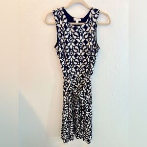 Charter Club Dress Women’s Medium Black White Tie Waist Fit & Flare Print Lined